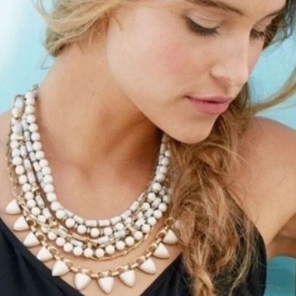 Stella & Dot Sutton Multi Strand Layering Necklace White Gold - Picture 1 of 7